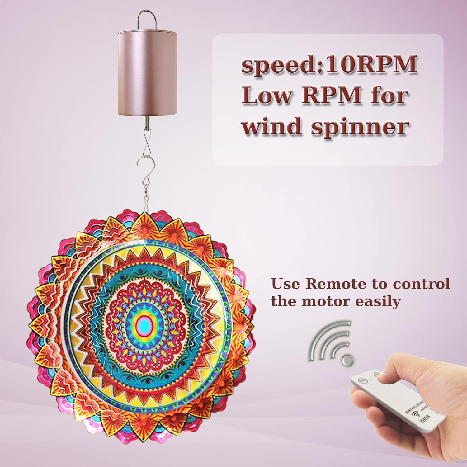 Fonmy Hanging Spinner Motor Copper Pink 10RPM Rotating for Hanging Decor Ornament - Wind Chimes  Wind Spinner with Mini Remote Controller for Battery Operated Motor