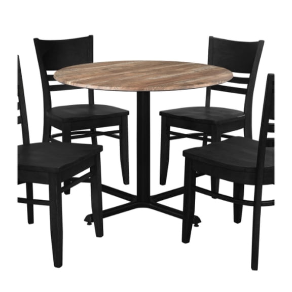 Correll Rustic Oak Premium Cafe Bistro Table with 4 Black Ladder Back Chairs