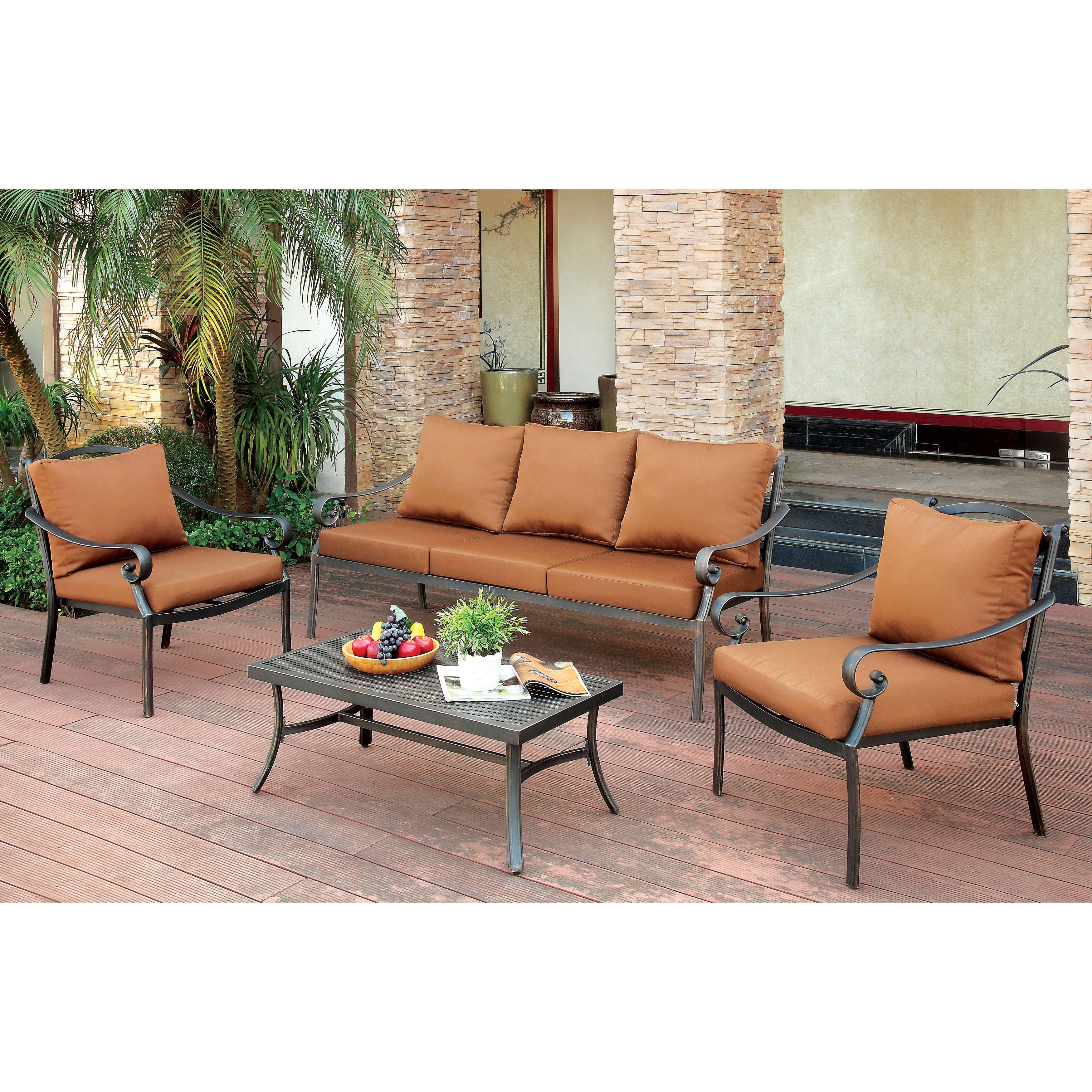 Furniture of America Volla Contemporary Black Fabric Outdoor Sofa