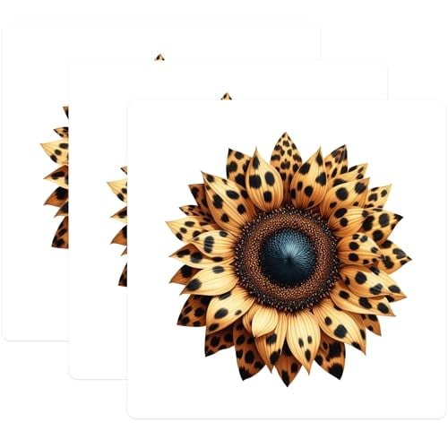 (3 Pack) Sunflower Decals - Leopard Print Flower - Laptop Decals - 3 Inches On Longest Side - Easy Peel & Apply - Made in USA - 3MCS4099
