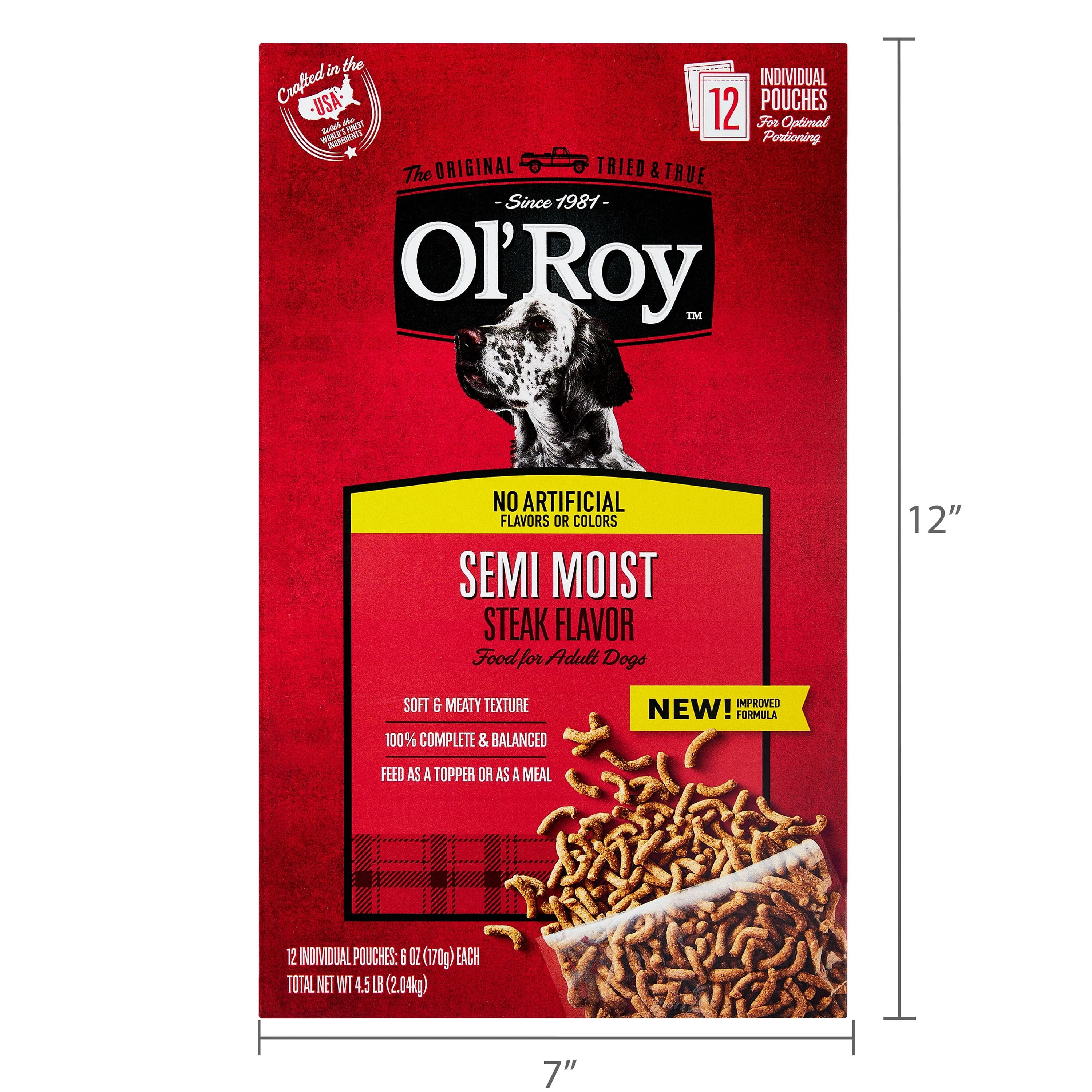 (4 pack) Ol' Roy Semi Moist Steak Flavor Dog Food, 4.5 lb, 12 Pouches