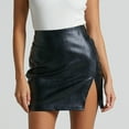 thumbnail image 6 of Kilaqueen Black Mini Skirt Fuax Leather High Waisted Split Mini Skirt Solid Color Bodycon Pencil Mini Skirts, 6 of 7