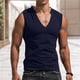 thumbnail image 5 of Camiseta sin mangas de cuello en V lisa para hombre: camiseta informal transpirable sin mangas para el verano, la playa y el entrenamiento., 5 of 5
