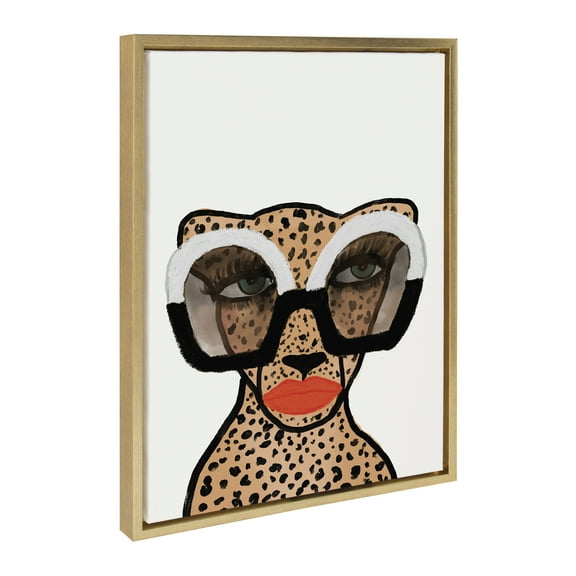 Kate and Laurel Sylvie Cheetah 4 Framed Canvas Wall Art by Kendra Dandy of Bouffants and Broken Hearts, 18x24 Gold, Glamourous Modern Animal Art Wall Décor