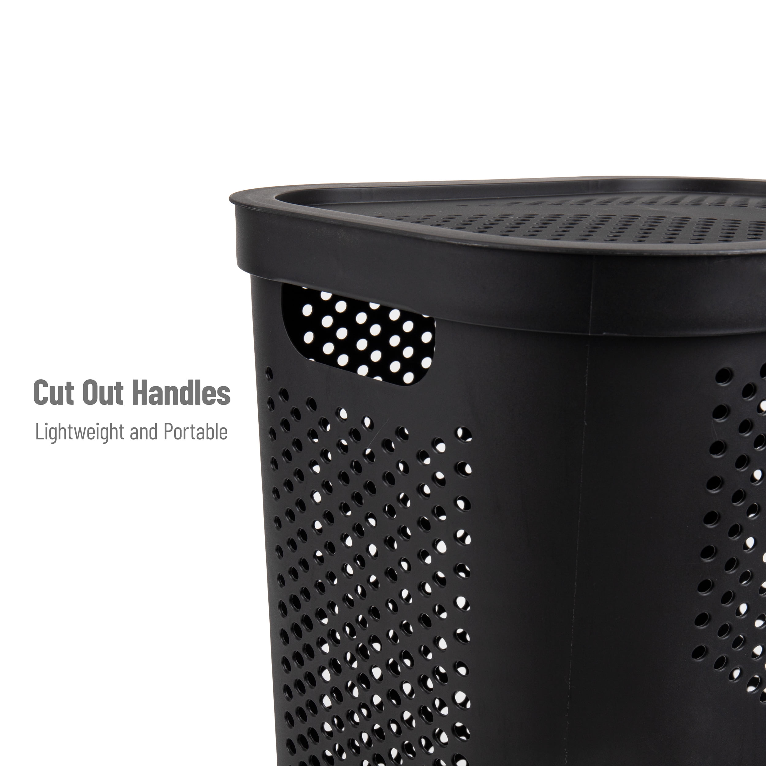 Mind Reader 60L Slim Laundry Hamper, Clothes Basket, Lid, Ventilated, Plastic, Set of 2, Black