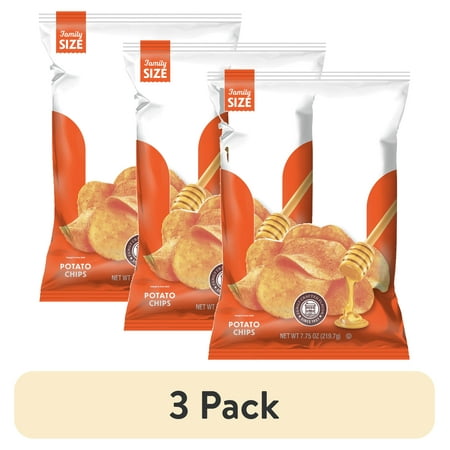 (3 pack) Utz Honey Barbeque Potato Chips, Gluten-Free, Family Size, 7.75 oz Bag