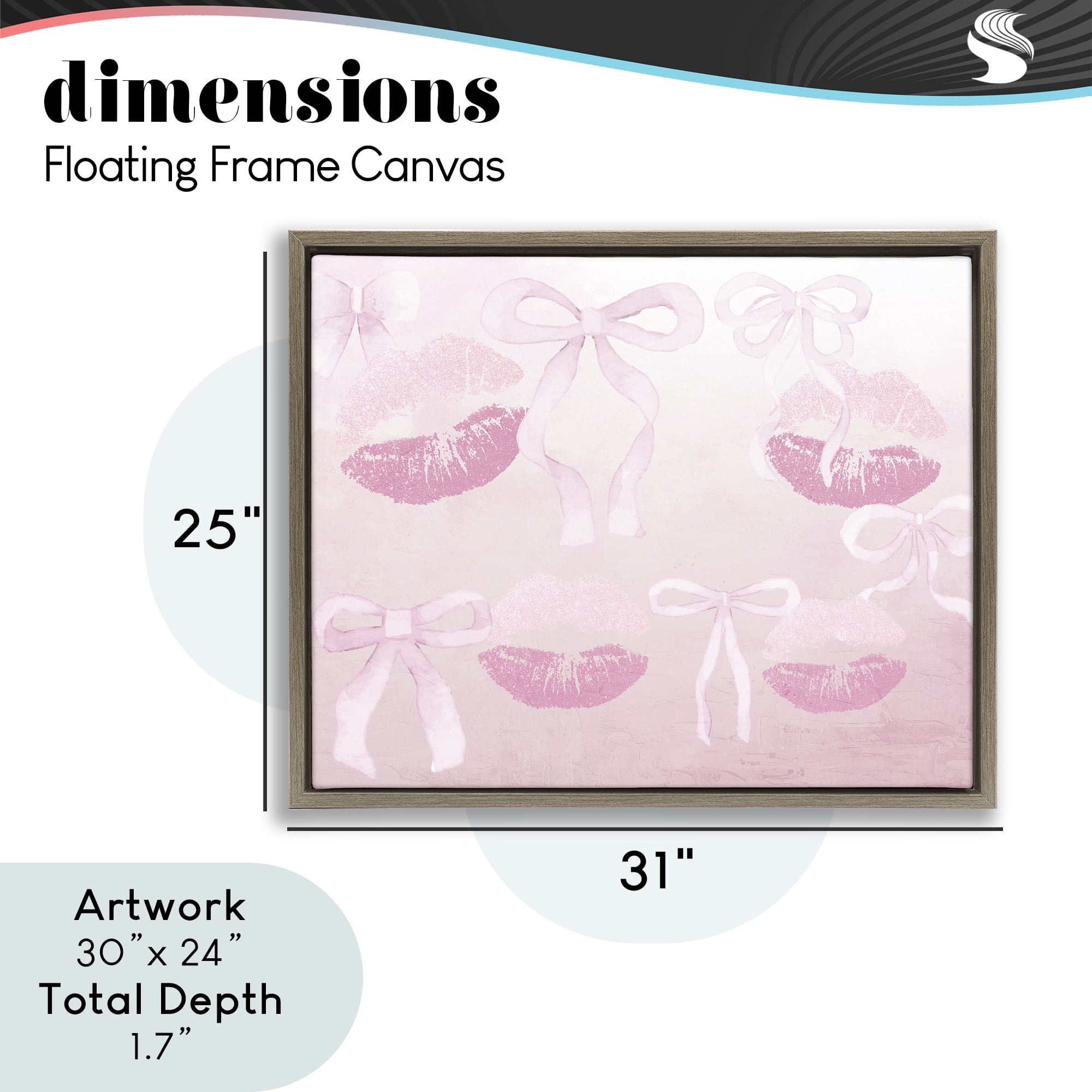 Dreamy Bows & Lips Brown Framed Floater Canvas Wall Art, design by Kim Allen