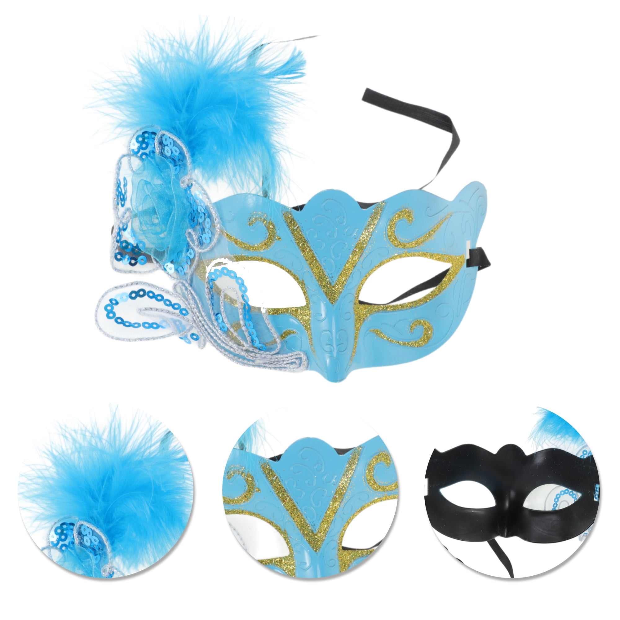 Unique Bargains 1 Pack Dancing Queen Feather Half Face Party Mask Blue