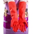 thumbnail image 6 of Kitchen Wash Dishes Cleaning Waterproof Long Sleeve Rubber Latex Gloves Tool Red M, 6 of 9