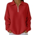 thumbnail image 3 of Women's Waffle Quarter Zip Pullover, Stand Collar Drop Shoulder Sweatshirt, Solid Color Long Sleeve Top, Casual Textured Blouse, Comfort Stretch Pocket Pullover Red XXL, 3 of 5