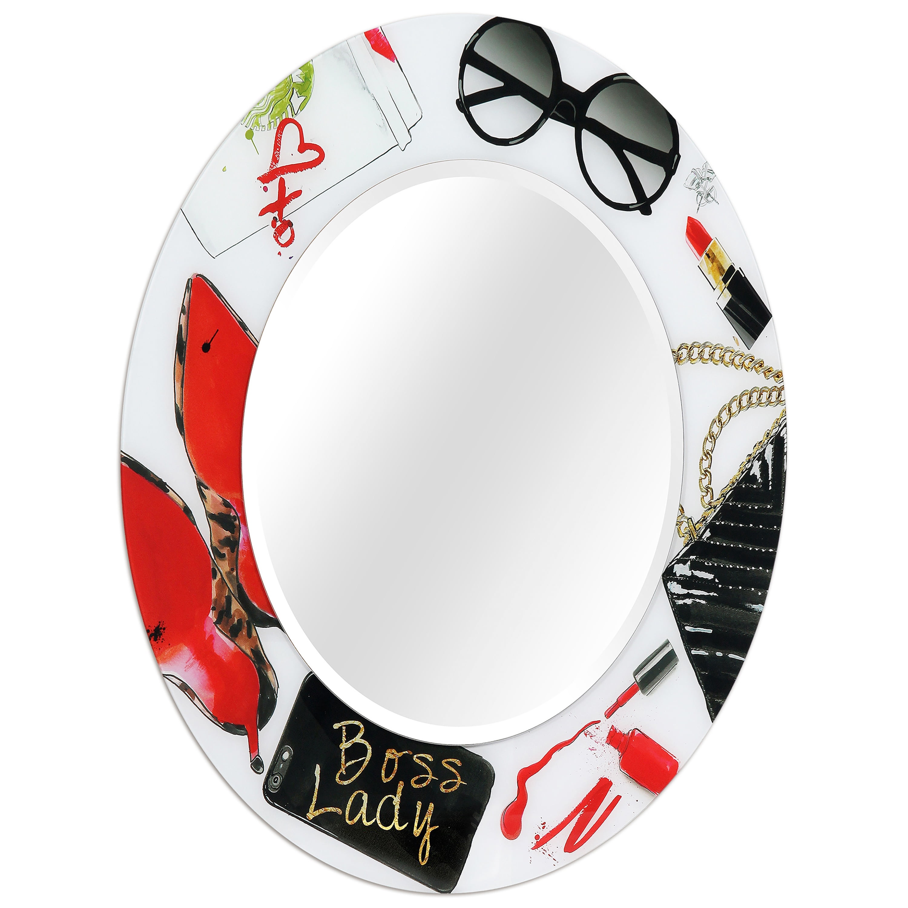 Empire Art Direct TAM-JP802-3636R-2424R 36 x 36 in. Boss Lady Round Beveled Mirror on Free Floating Reverse Printed Tempered Art Glass