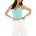 thumbnail image 1 of xiaxaixu Women's Basic Crop Cami Tops, Sleeveless Spaghetti Strap Contrast/Solid Color Camisole, 1 of 6