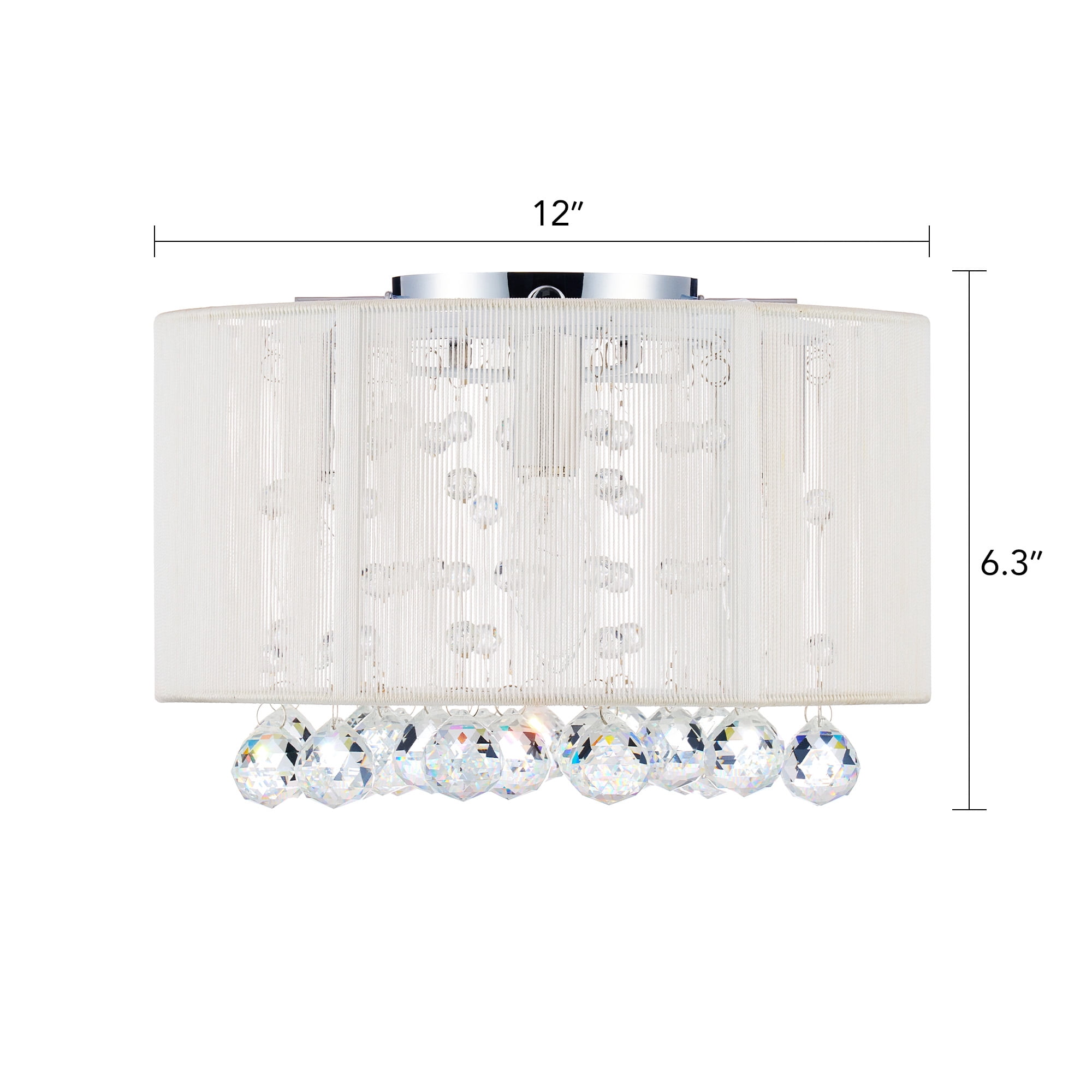 Modern Chandelier for Dining Room Master Bedroom Decor, Crystal Dining Room Light Fixture with K9 Crystal Beads and String Netted Drum Shade, Semi Flush Small Chandelier Ceiling Light