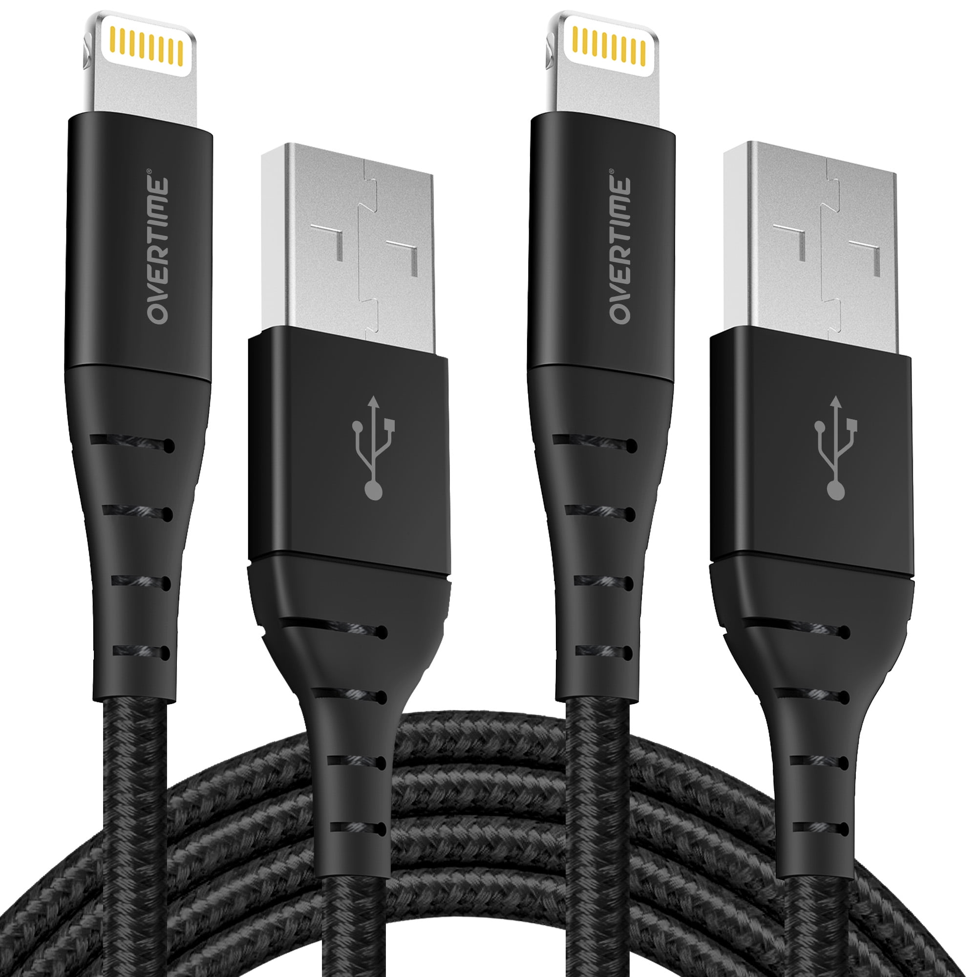 [2 Pack] Overtime 6 Foot Braided Lightning Charger MFI Certified