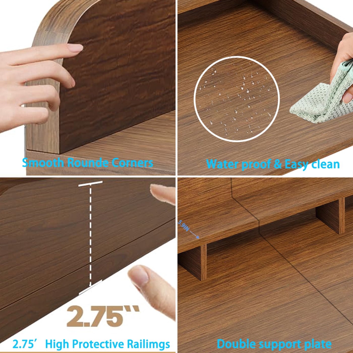 Washer Dryer Waterproof Countertop, Laundry Wood Shelf Topper with 2.75 Railimgs Edge, 54" x 27.5" Double Layer Organizer for Washer and Dryer Laundry Hamper Counter Storage Organization, Walnut