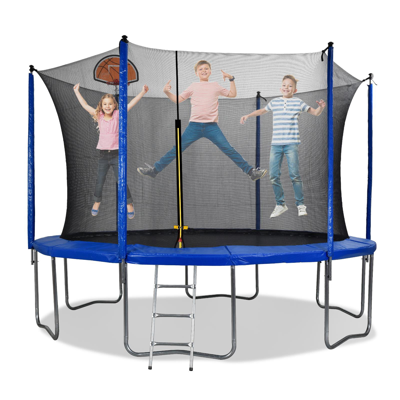 UBesGoo New Upgraded 12 ft Diameter Kids Trampoline, with Basketball Hoop & Enclosure Net & Ladder