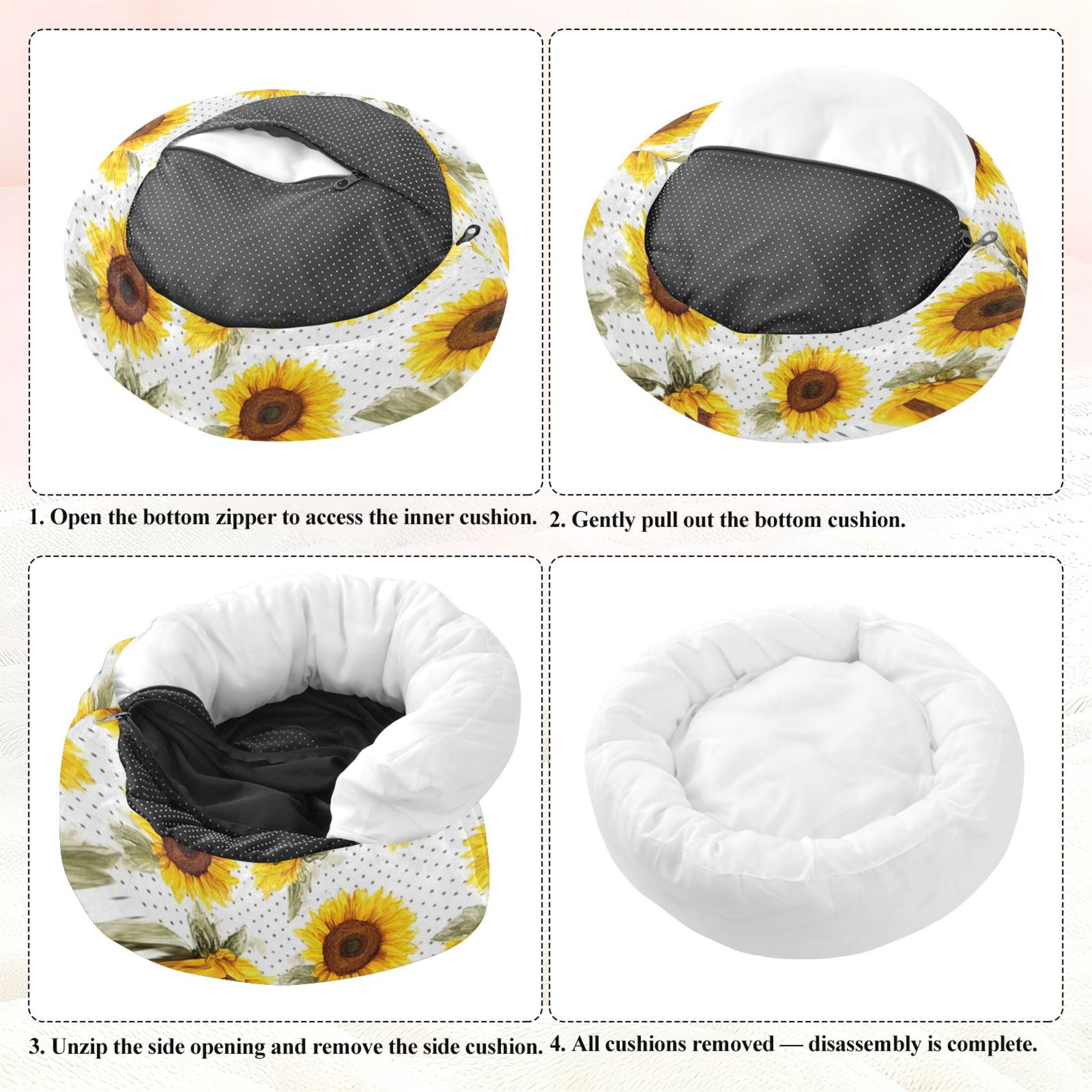 Iauyy Pet Couch Donut Cat Bed for Indoor Cats/Small Dogs Washable & Machine with Non-slip Bottom Calming Cat Furniture, A Charming Sea Of Flowers (M)