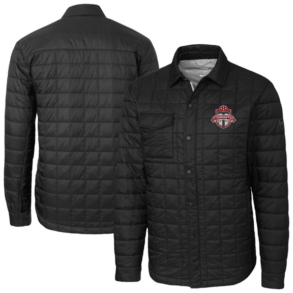 Men's-Cutter & Buck Black Toronto FC Big & Tall Rainier PrimaLoft Eco Insulated Full-Snap Quilted Shirt Jacket