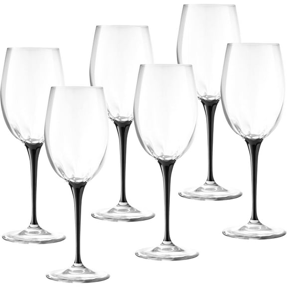 Barski Goblet - White Wine Glass -Crystal Glass - Water Glass - Bold Black Stem - Stemmed Glasses - Set of 6 Goblets - 14 oz Made in Europe