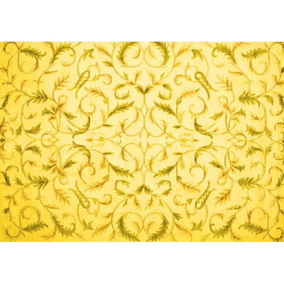 Ahgly Company Machine Washable Indoor Rectangle Persian Yellow Traditional Area Rugs, 3' x 5'