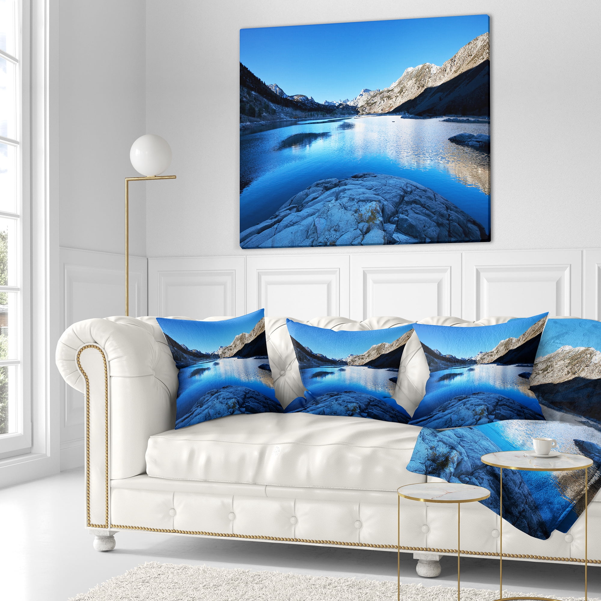 Designart Amazing Blue Mountains Lake - Modern Landscape Printed Throw Pillow - 18x18