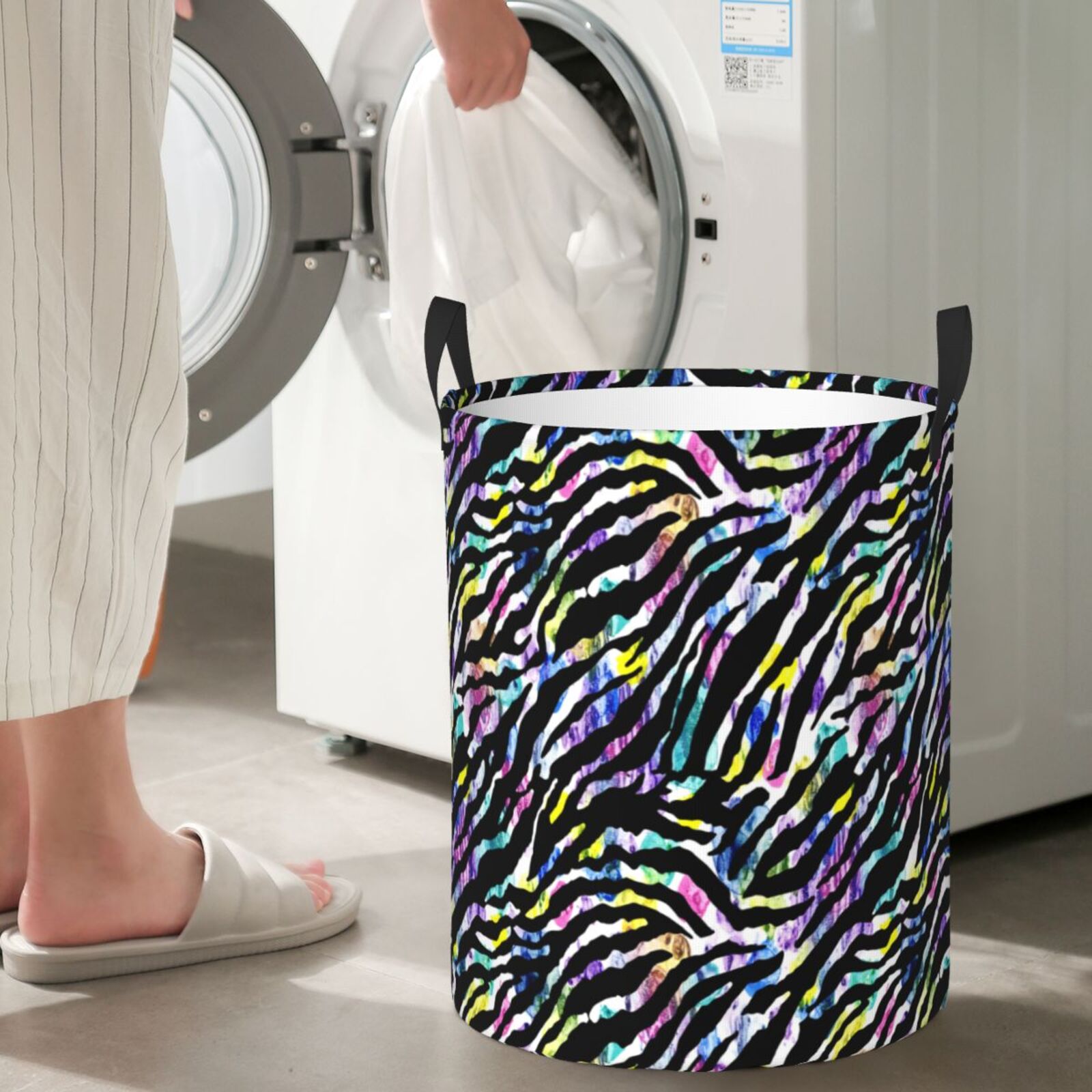 Large Laundry Basket with Handles - Abstract Zebra Tiger print Kids Baby Dirty Clothes Laundry Hamper for Bedroom Aesthetic