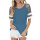thumbnail image 2 of Top de mujer con cuello redondo, camiseta con bloques de color de camuflaje, túnica informal, cuello redondo, blusa de algodón de manga corta a rayas, Top azul XXL, 2 of 5