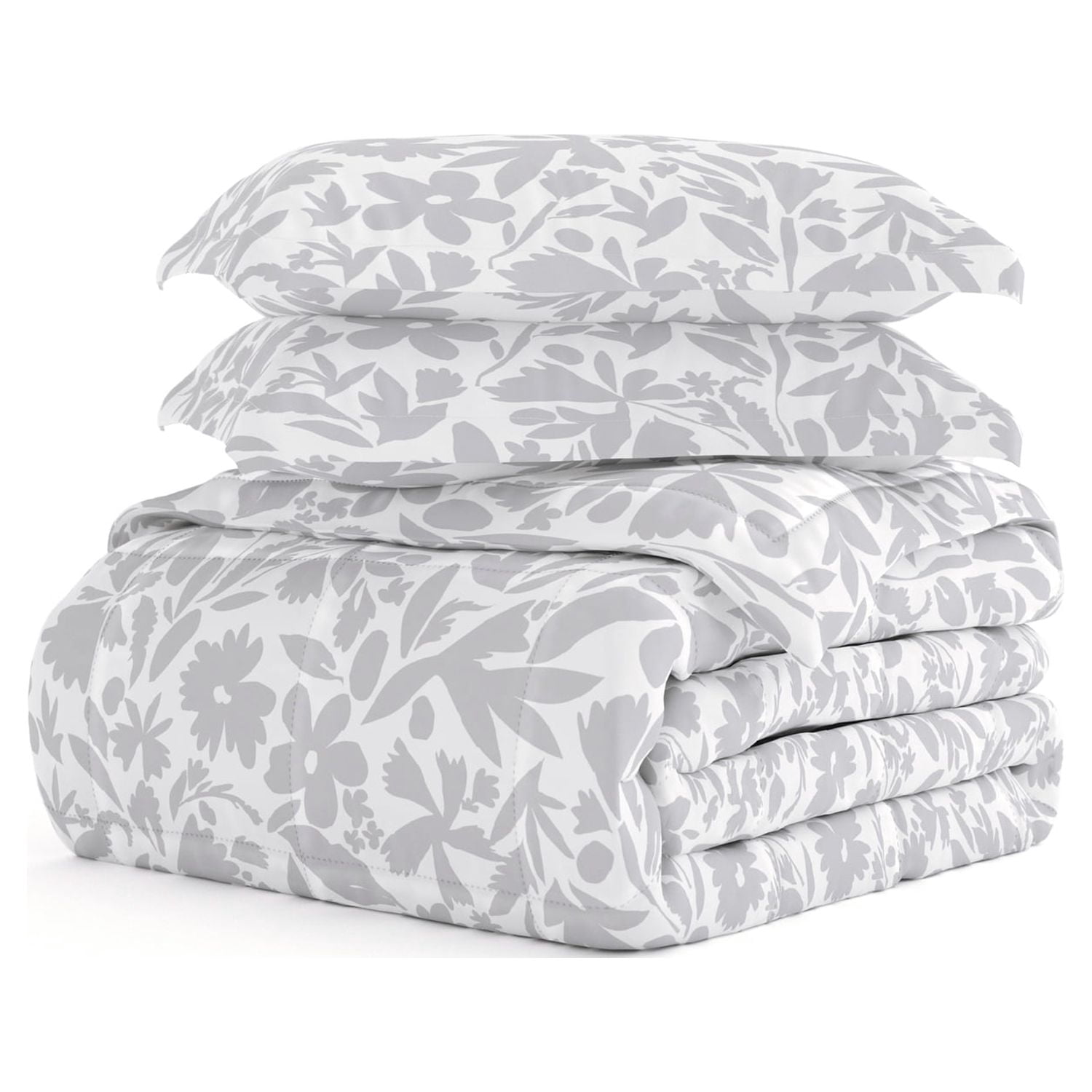 Noble Linens 3-Piece Light Gray Abstract Garden Print Comforter Set,Full/Queen