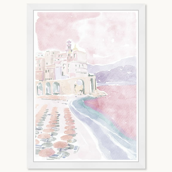 Wynwood Studio Coastal Coral Beach Framed Beachfront Coastal Prints, 15 " x 21 ", White Satin Flat Frame