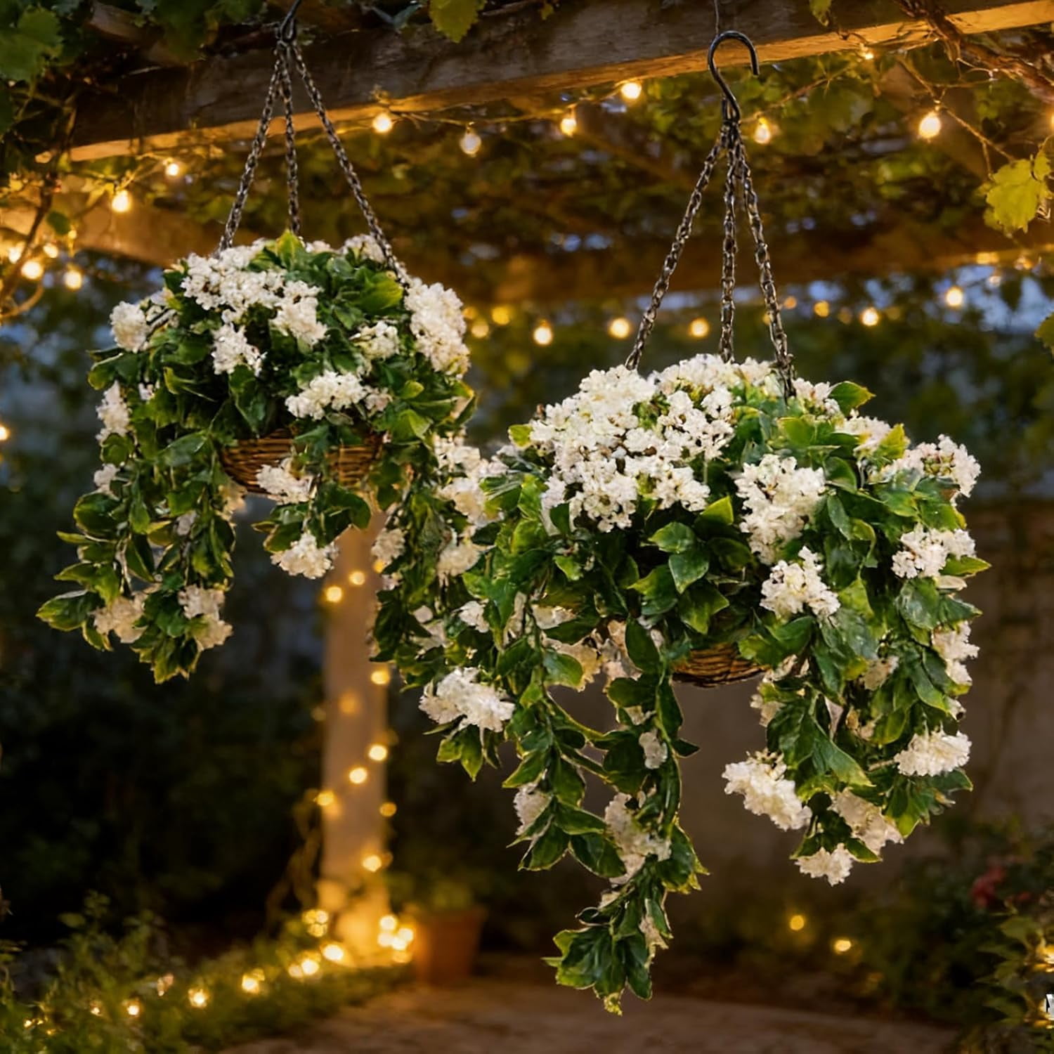 15" Faux Crepe Myrtle Hanging Baskets - Set of 2,Realistic Artificial Flowers for Outdoors, No Maintenance & UV Resistant,Faux Greenery for Home Porch Yard,Garden, Patio,Window Box Decor(Purple,1Pcs)