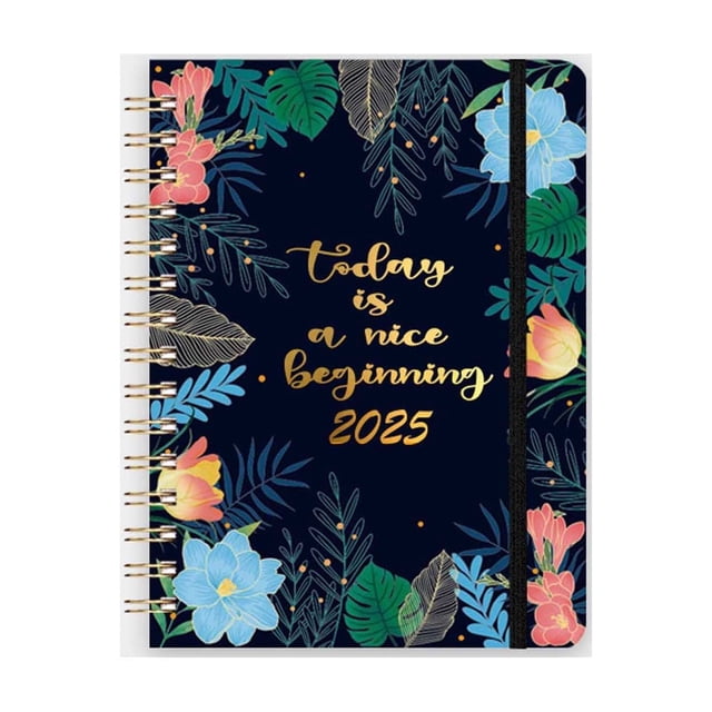 Fiudx Agenda Diaria 2025, Encuadernación En Espiral A5, 140 Páginas, Papel Premium, Banda Elástica, Diseño Floral Colorido, Giro de 360 Grados, Horario Semanal, Uso Personal o de Oficina, Regalo para