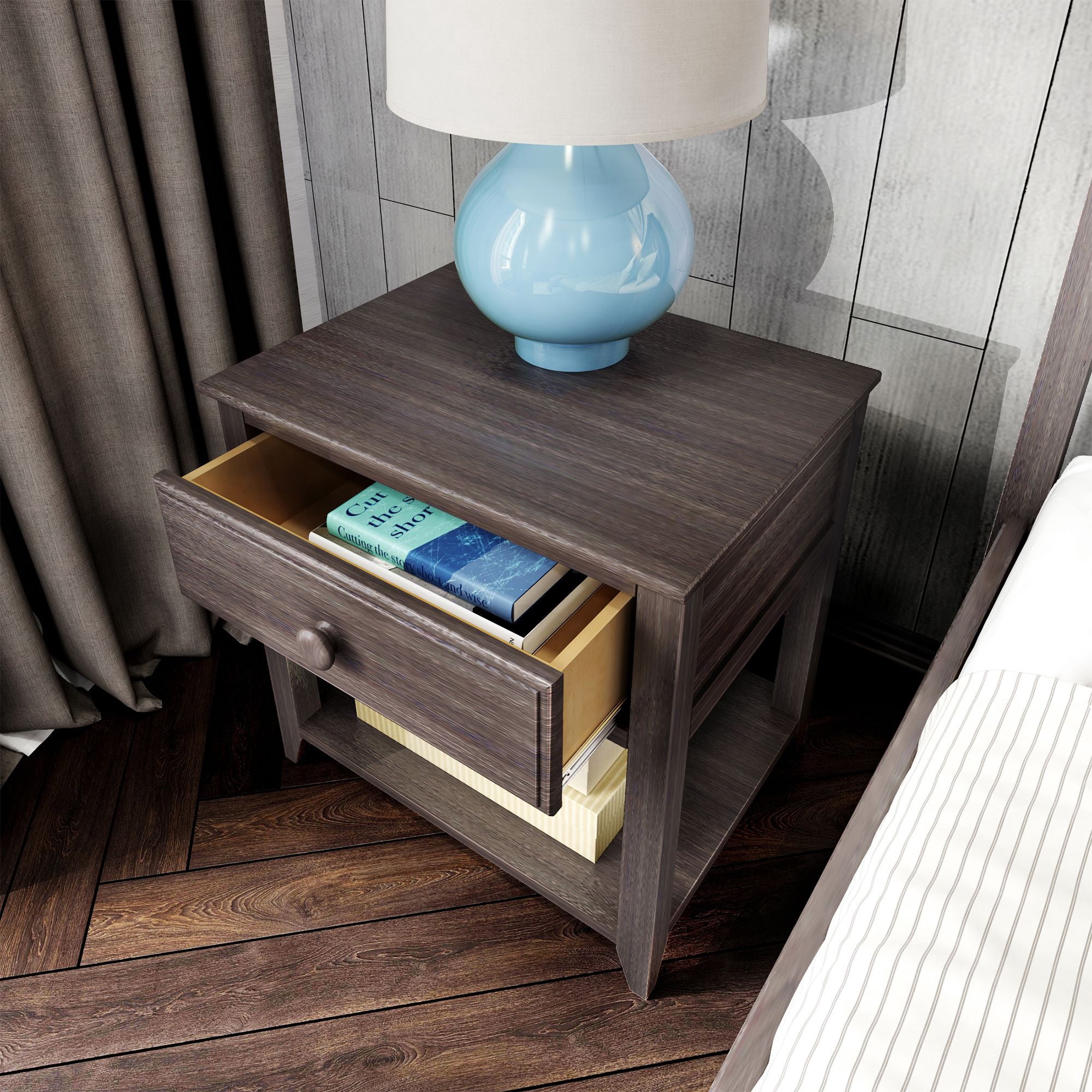 Max & Lily Nightstand with Storage Drawer, Small Solid Wood Bedside, Side Tables for Bedroom