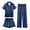Navy, variant on Xdegoge 3 Piece Pajama Set for Women Silky Button Down Outfit Short Sleeve Ruffle Trim Satin Pajamas Sets Notched Collar Open Front Top, Shorts and Long Pants Comfy Homewear