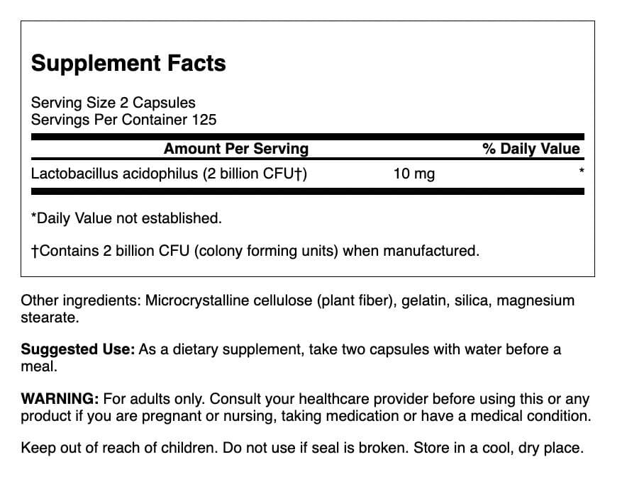Swanson Lactobacillus Acidophilus - Probiotic Supplement Supporting Digestive Health with 1 Billion CFU Per Capsule - Promotes Bowel and GI Tract Health - (250 Capsules) (3 Pack)