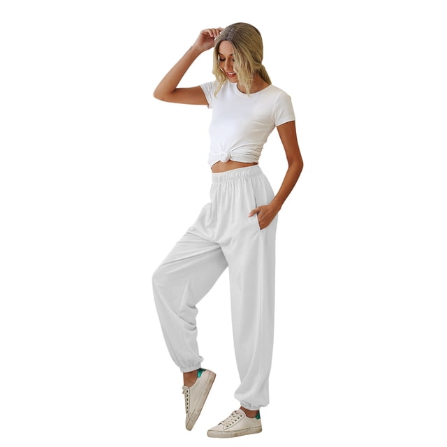 Pantalon de Survêtement pour Femmes à Poches, Taille Haute, Sportif, Ajusté pour la Gym et le Sport, Pantalon de Détente