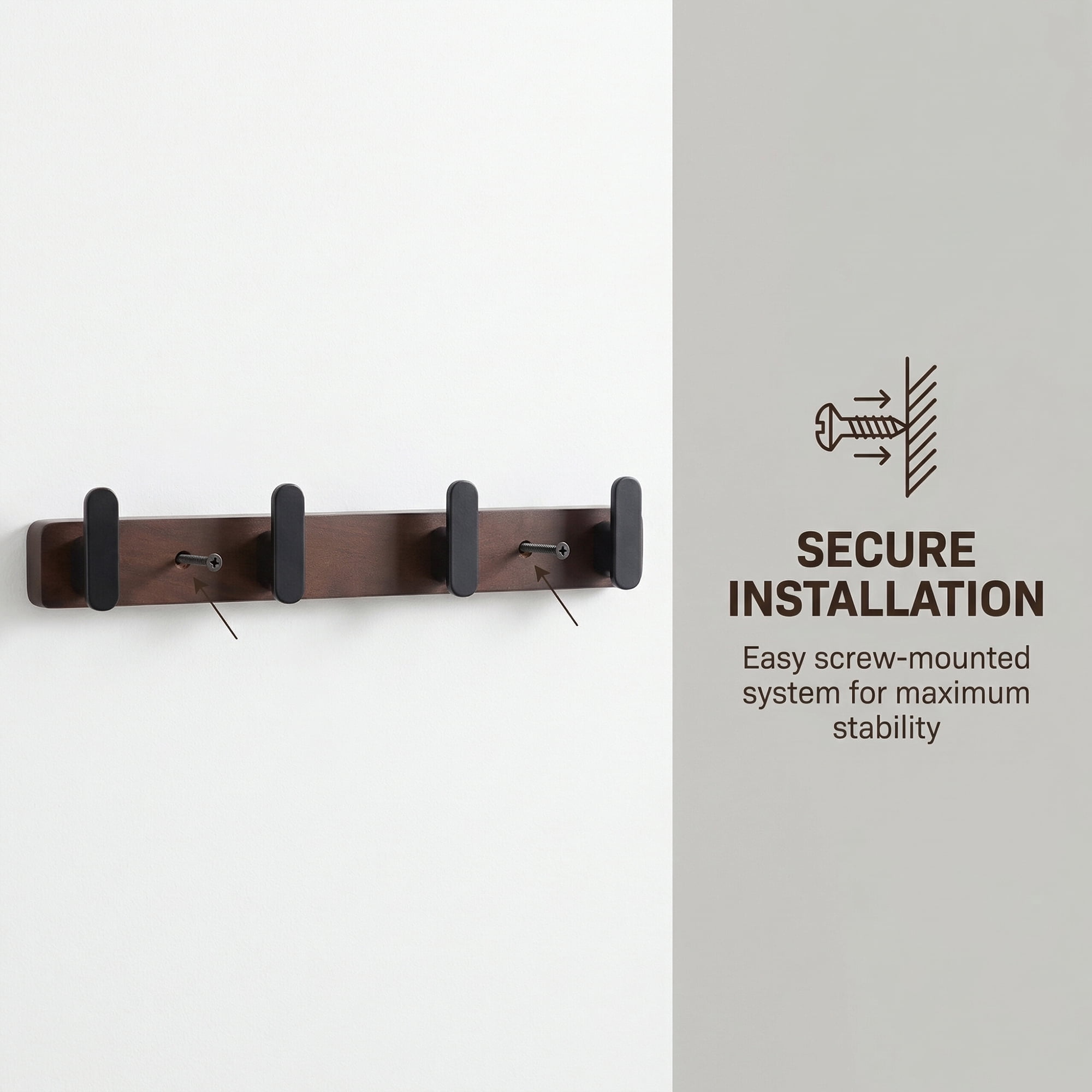 Unique Bargains Coat Rack Wall Mount Aluminum Wood 4 Hooks for Hanging Entryway Black