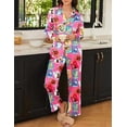 thumbnail image 3 of Ekouaer Womens Satin Silky Pajama Set 2 Piece Print PJs Soft Loungewear Button Down Sleepwear with Elastic Waist Long Pants Red Cartoon Book, 3 of 5