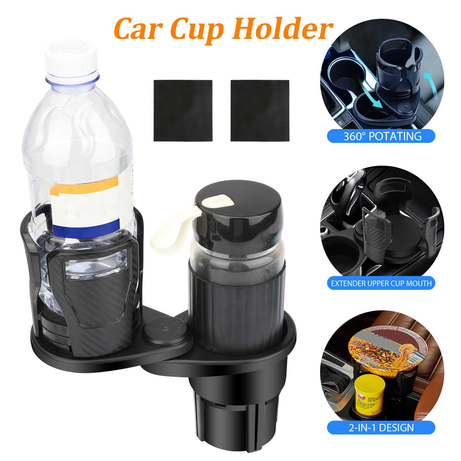 Vehicle Mounted Organizer Car Cup Holder with Coaster Dual Cup Holder for Car 4 in 1 Multifunctional Car Cup Holder with 360°Rotating Adjustable Expander Adapter
