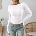thumbnail image 4 of Womens Long Sleeve Off The Shoulder Tops Y2K Fall Fashion Outfits (White M), 4 of 4