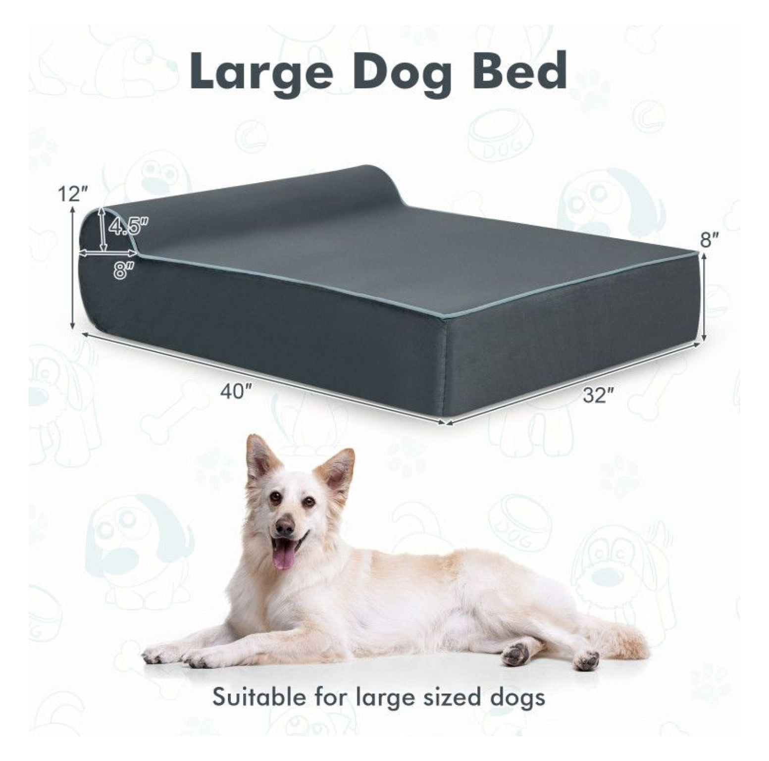 Orthopedic Dog Bed with Headrest - Graphene Memory Foam Large Dog Bed - Removable Washable Cover - Bolster Pillow for Joint Pain Relief & Support