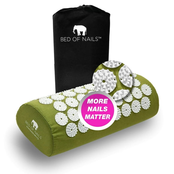 BED OF NAILS Original Comfortable Acupressure Lumbar Cushion Pillow, 2142 Acupuncture Pressure Points, Neck Pain Relief, Increased Energy, Relaxation, FSA/HSA Eligible, BONVIE with Bag, 15x6x4, Green
