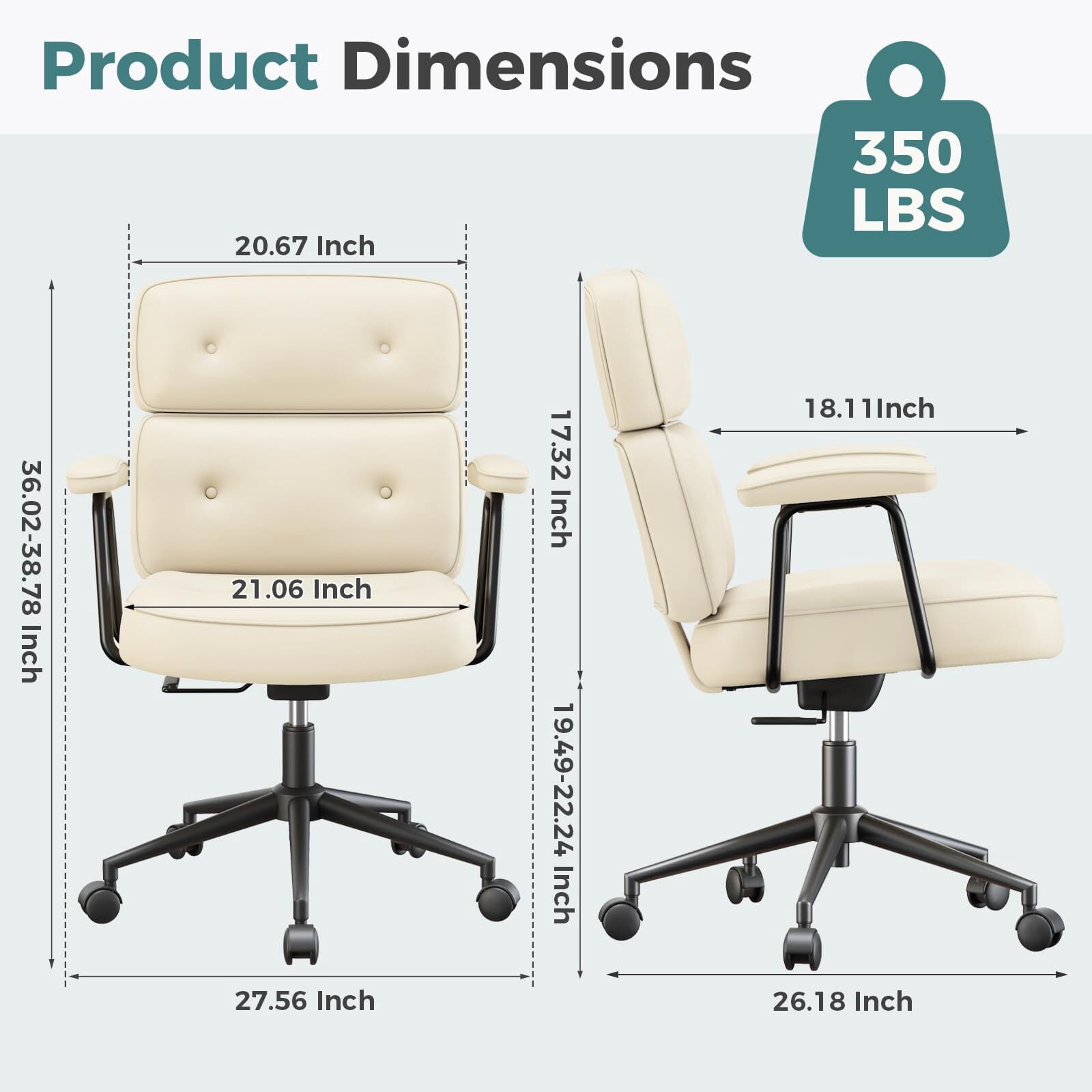 Kelno Ergonomic PU Leather Office Chair 350lbs Capacity High Back Computer Chair with Lumbar Support Adjustable Rolling Swivel Task Chair, Beige