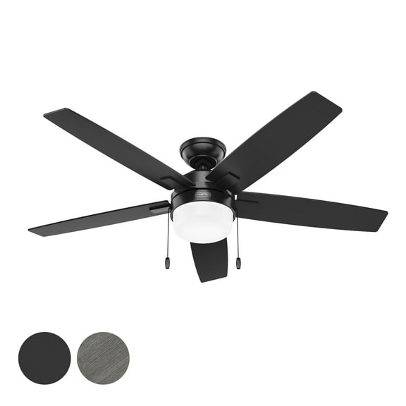 Restored Hunter Fan 52 inch Matte Black Indoor Ceiling fan with LED Light and Pull Chain for Bedroom, Living Room, Office, Basement, Kitchen, Dining Room (Refurbished)