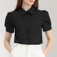thumbnail image 2 of Camisa abotonada de trabajo Allegra K con cuello vuelto y manga farol para mujer Negro L, 2 of 5