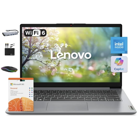 Lenovo IdeaPad 14" Laptop Computer 2025, 12GB RAM, 884GB Storage (256GB SSD 128GB eMMC 500GB Ext), Intel Core Processor, UHD Graphics, Long Battery WiFi-6, MarxsolAccessory, 1-Yr Office 365, Win 11