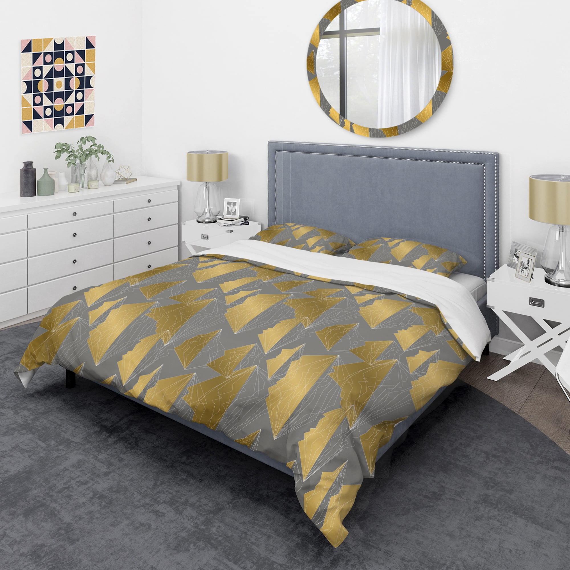 Designart 'Golden Polygon Pattern' Mid-Century Modern Duvet Cover Set