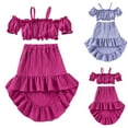 thumbnail image 5 of ZACPNCV Girl's Two Piece Summer Outfits Cold Shoulder Short Sleeve Crop Top Ruffle High Low Skirt Sets Purple 5-6 Years, 5 of 5