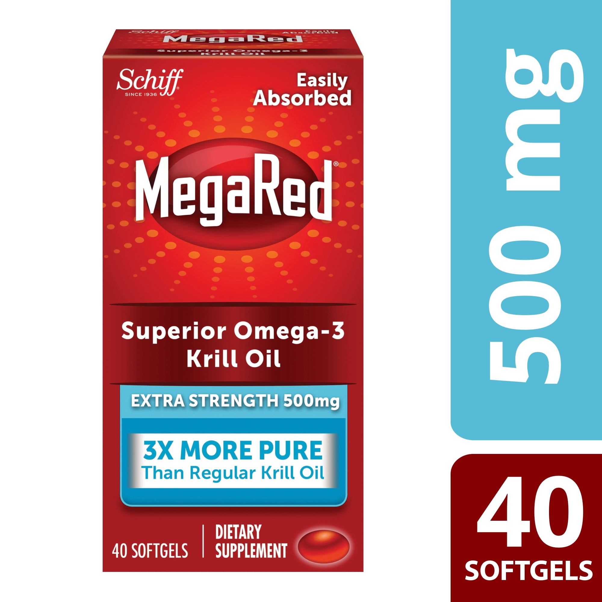 MegaRed Extra Strength Krill Oil Omega3 Softgels, 500 Mg, 40 Ct