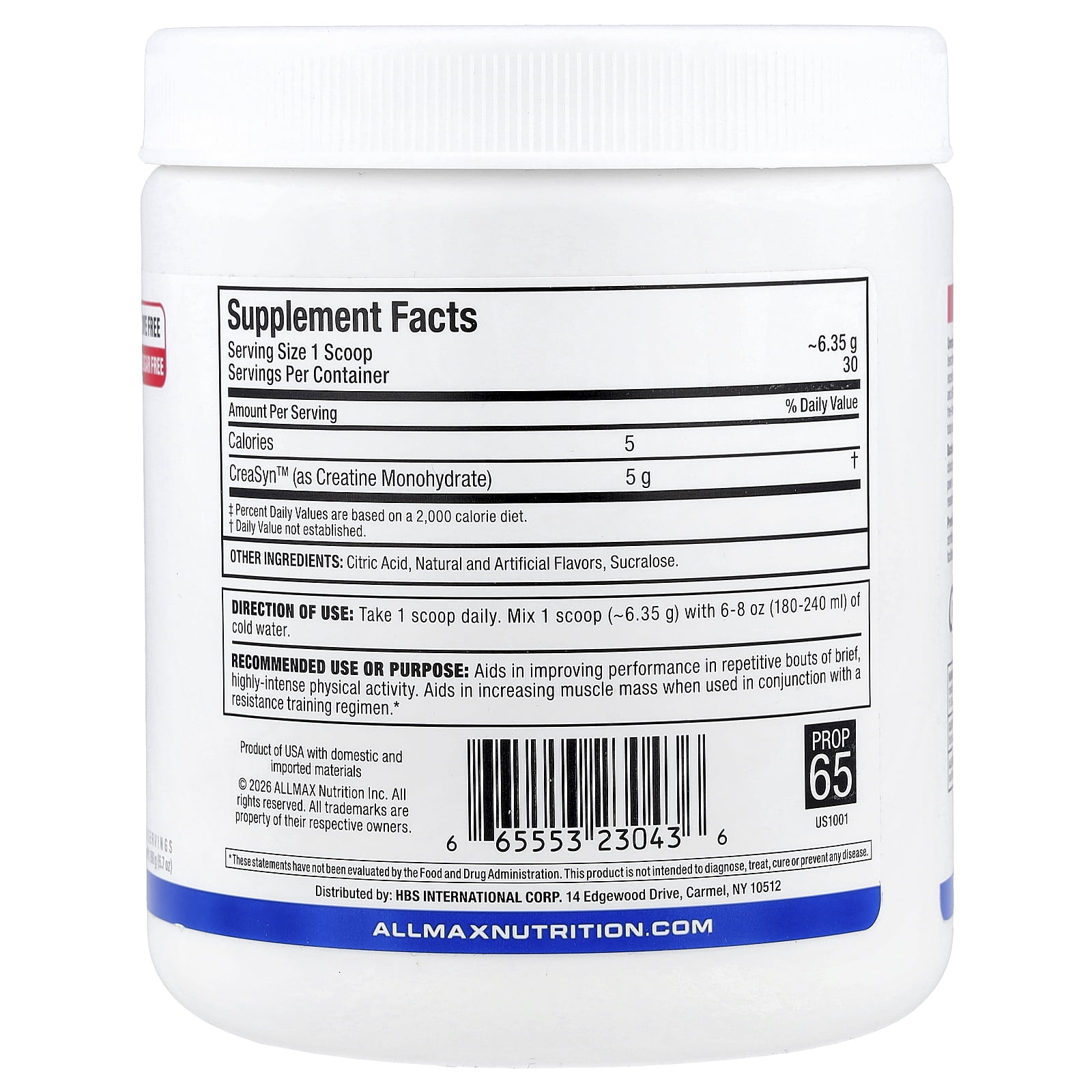 ALLMAX Creatine, Pharmaceutical Grade, Blueberry Lemonade, 6.7 oz (190 g)