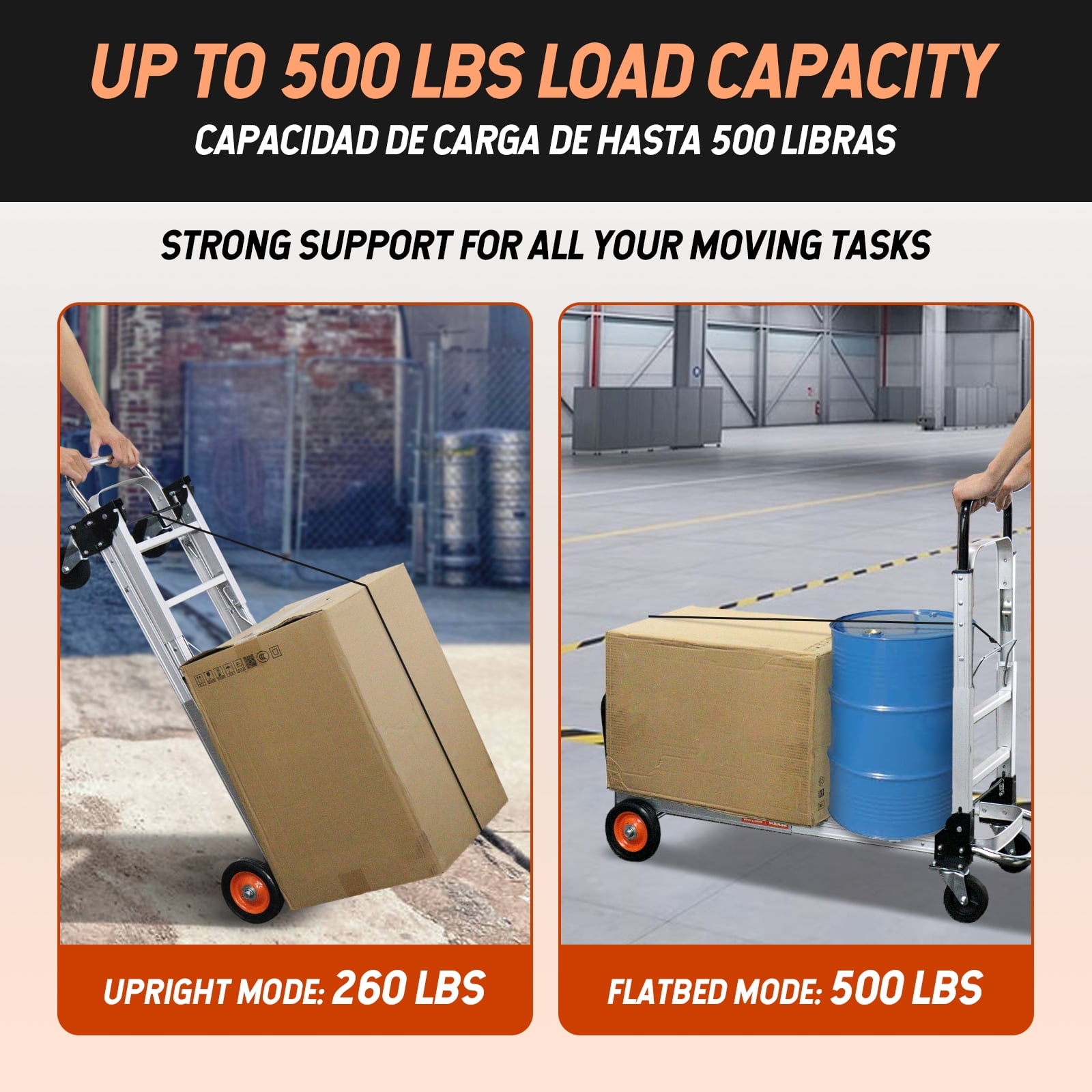 SEKAM Folding Hand Truck, 500 lbs Heavy Duty 2-in-1 Convertible Dolly Cart